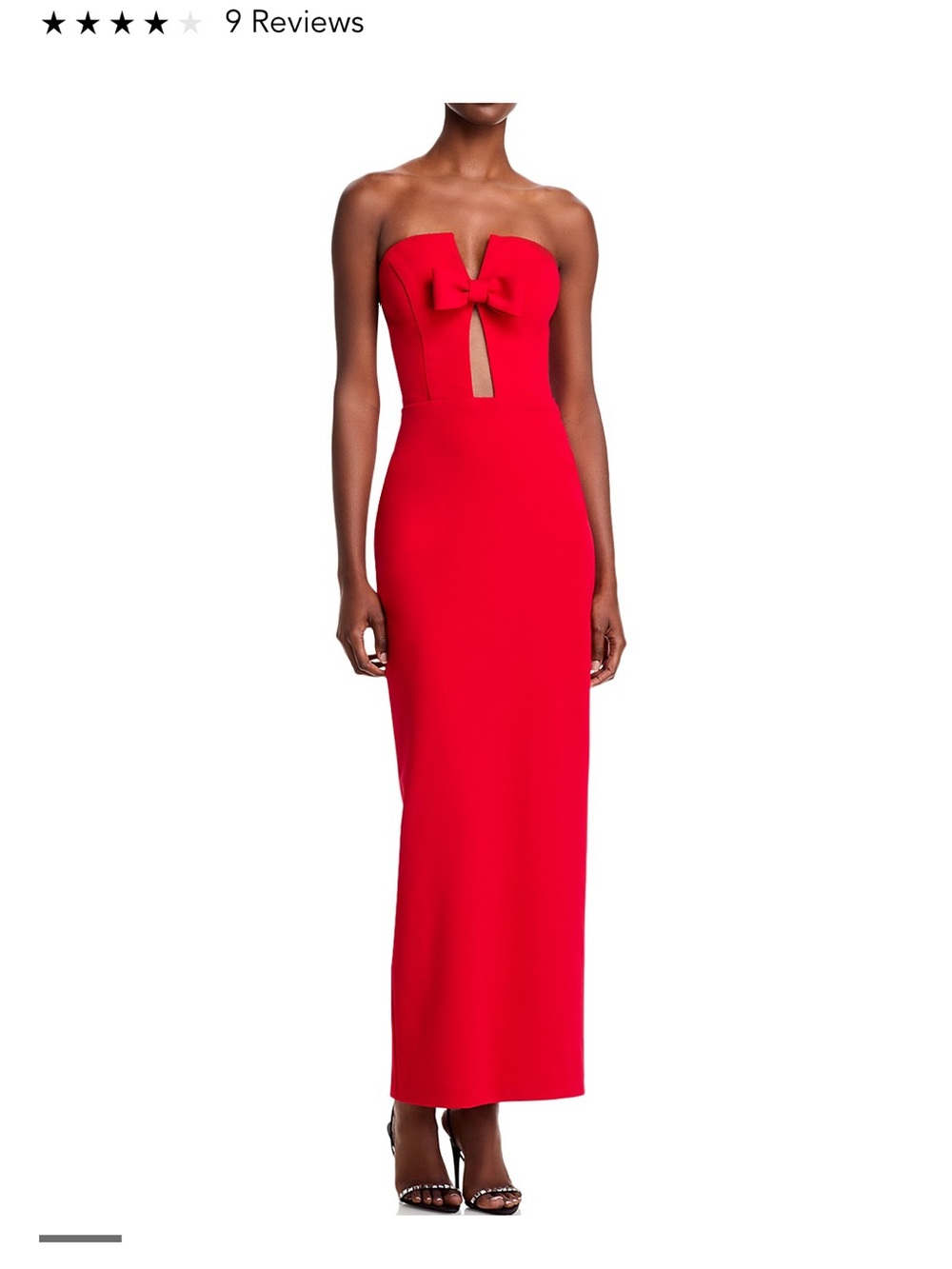 Aqua Strapless Red Bow-Front Column Gown